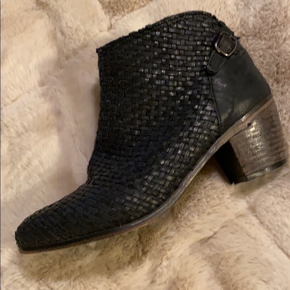 Woven leather boots